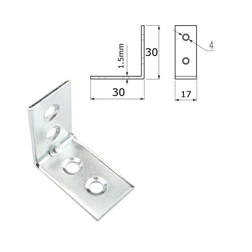 20x GALVANIZED STEEL ANGLE BRACKETS BAR 30x30mm /Corner/L Shape/Brace/Box