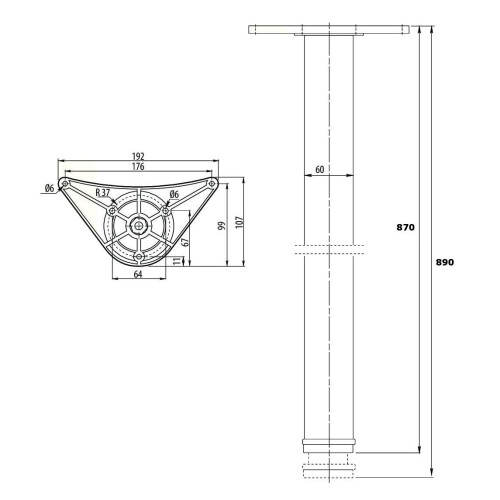 GTV 1 x 870mm Adjustable Chrome Breakfast Bar Worktop Support Table Leg 60mm Diameter 2