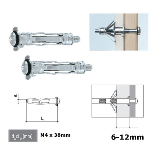 M4 x 38mm Hollow Wall Anchors Cavity Wall Heavy Duty Metal Plasterboard Pack of 50 on OnBuy