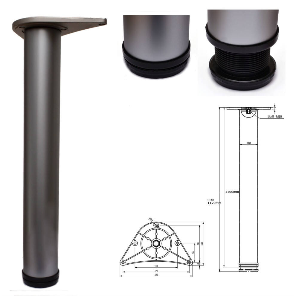 4 x 1100mm Adjustable Aluminium Breakfast Bar Worktop Support Table Leg 80mm