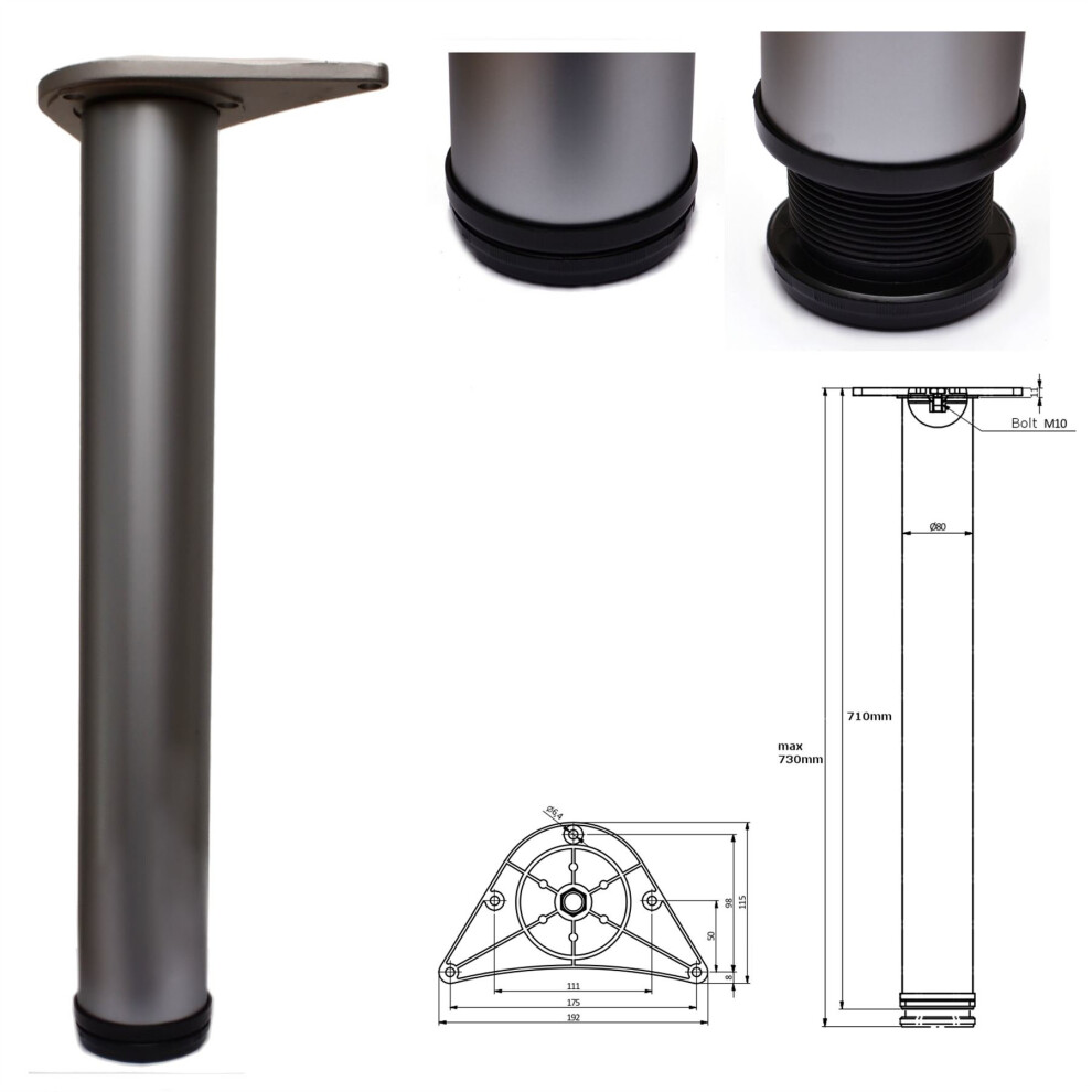 4 x 710mm Adjustable Aluminium Breakfast Bar Worktop Support Table Leg 80mm