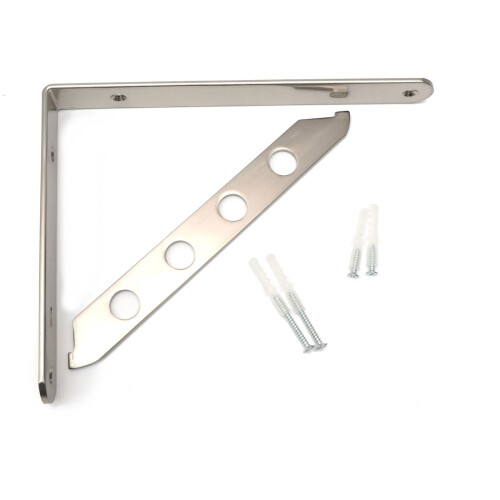 GTV Pair High Quality Brushed Chrome Fixed Shelf Brackets Supports With Fixings 024 2