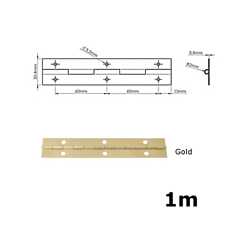 1000mm (1m) CONTINUOUS METAL PIANO HINGE GOLD COLOUR