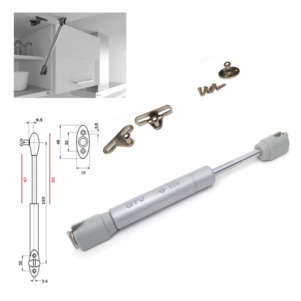 Cabinet Door Gas Strut Stay 60N 160mm Soft close hinge GTV