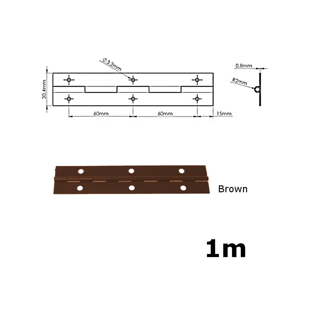 1000mm (1m) CONTINUOUS METAL PIANO HINGE BROWN COLOUR