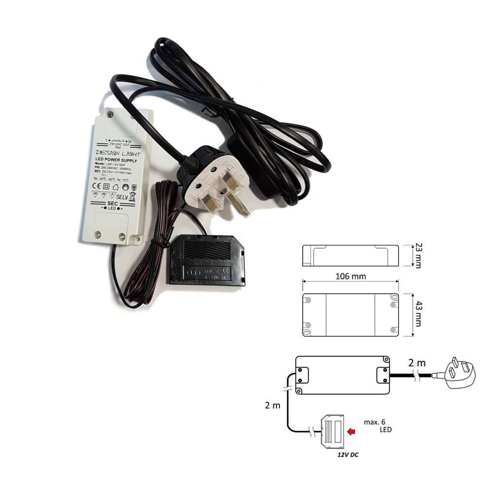 LED Transformer With Wires Power Supply Driver 240V - DC 12V 16W for Led Lights