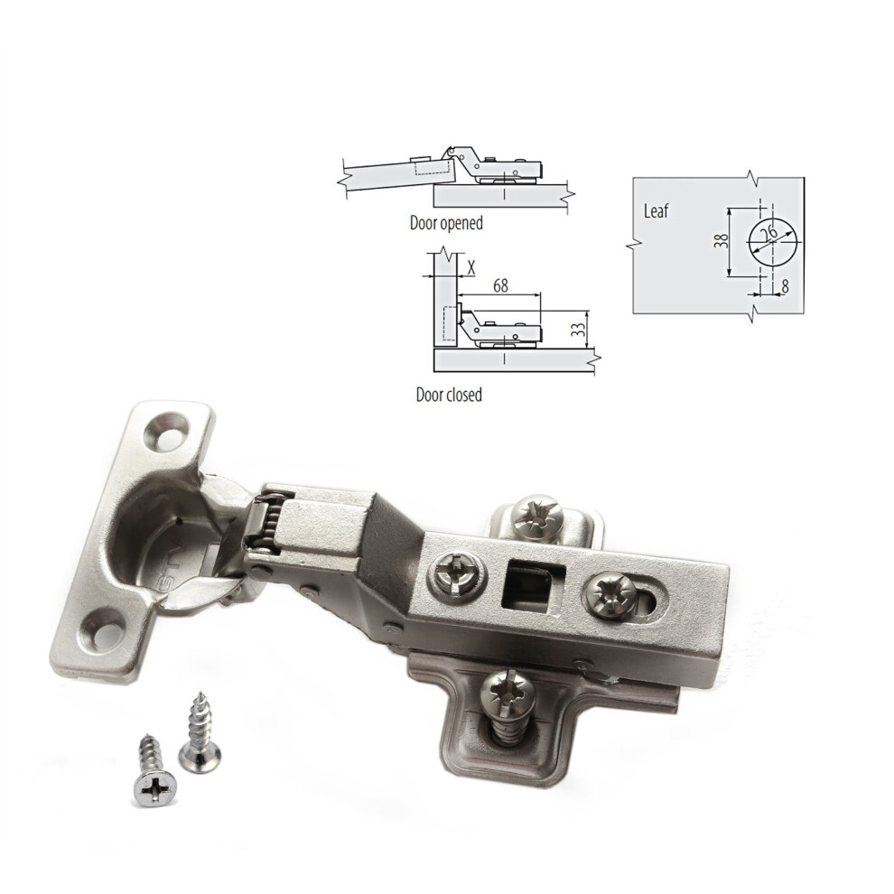 Gtv Soft Close 26Mm Kitchen Cabinet Door Hinge Flush Inset Plate & Screws