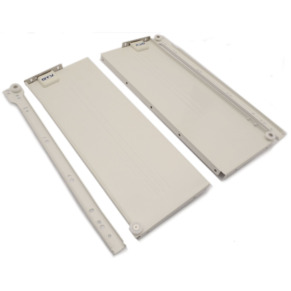 Metabox Metal Drawers Sides/Runners Rollers Set WHITE H-118mm 4.6" L-450mm 17.7