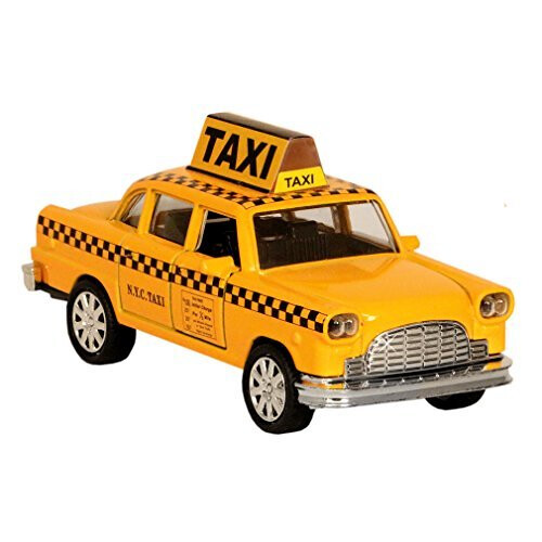 NYC Taxi in Yellow Cab with Pullback Action, Die Cast New York City Taxi Toy