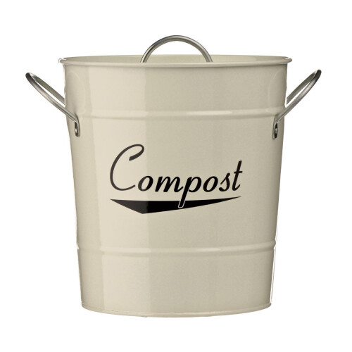 Premier Housewares Rustic Design Cream Compost Bin, Durable Constructed Compost Bin For Kitchen, Convenient Kitchen Compost Bin