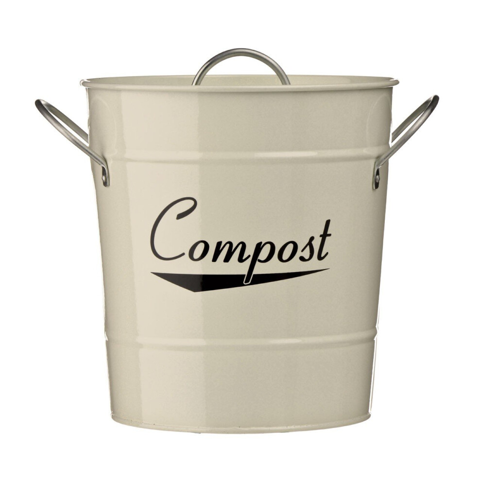 Premier Housewares Rustic Design Compost Bin, Durable Constructed Compost Bin For Kitchen, Convenient Kitchen Compost Bin Cream