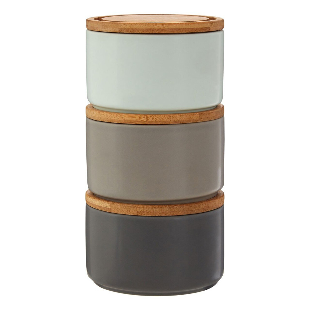 Premier Housewares Set Of 3 Fenwick Storage Canisters, Stackable, Dolomite Grey/Blue