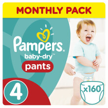 Pampers Baby-Dry Pants , 8-14 kg, 160 Nappy Pants, Monthly Pack - Size 4