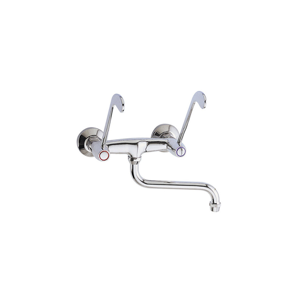 Long Levers + 'S' Spout Chromed Wall Mounted Mixer Tap Faucet Disabled Mobility