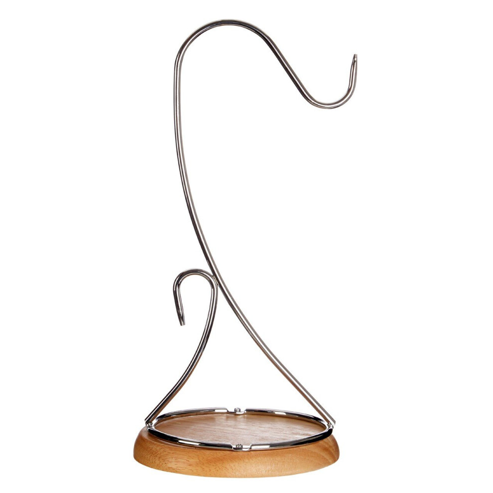 Gently Curved Chrome Finish Banana Hanger With Wooden Base