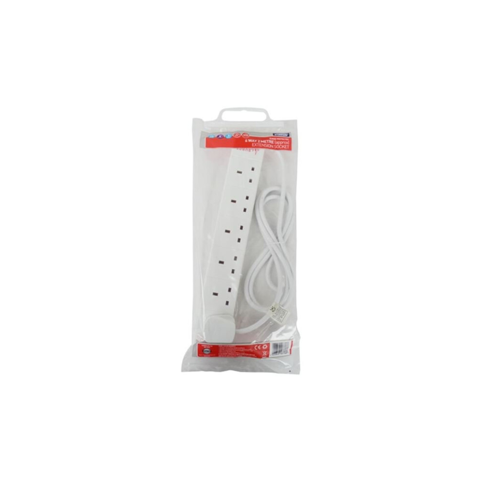 6 GANG SURGE/SPIKE EXTENSION LEAD + 2 METRES, WHITE, NEON INDICATOR