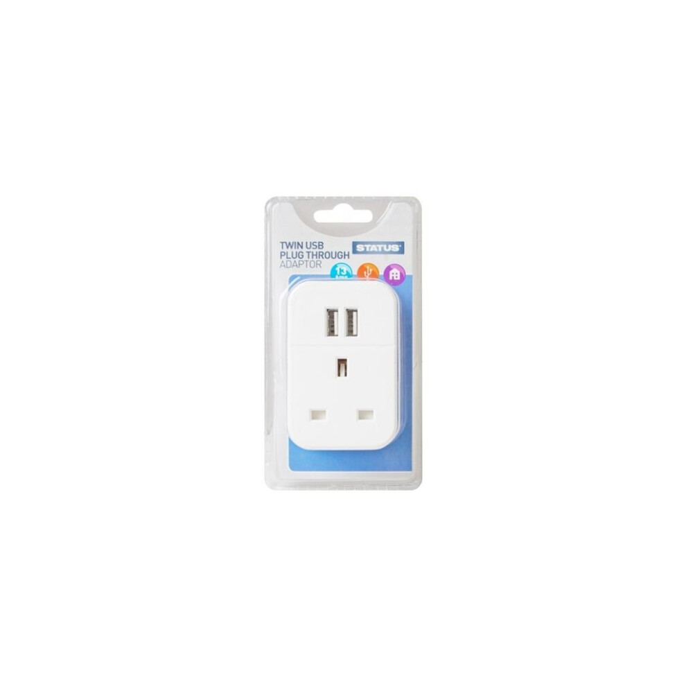 1 WAY PLUG IN  ADAPTOR + 2 X USB, 13A FUSED, USB OUTPUT 5V DC, 2100mA MAX, WHITE