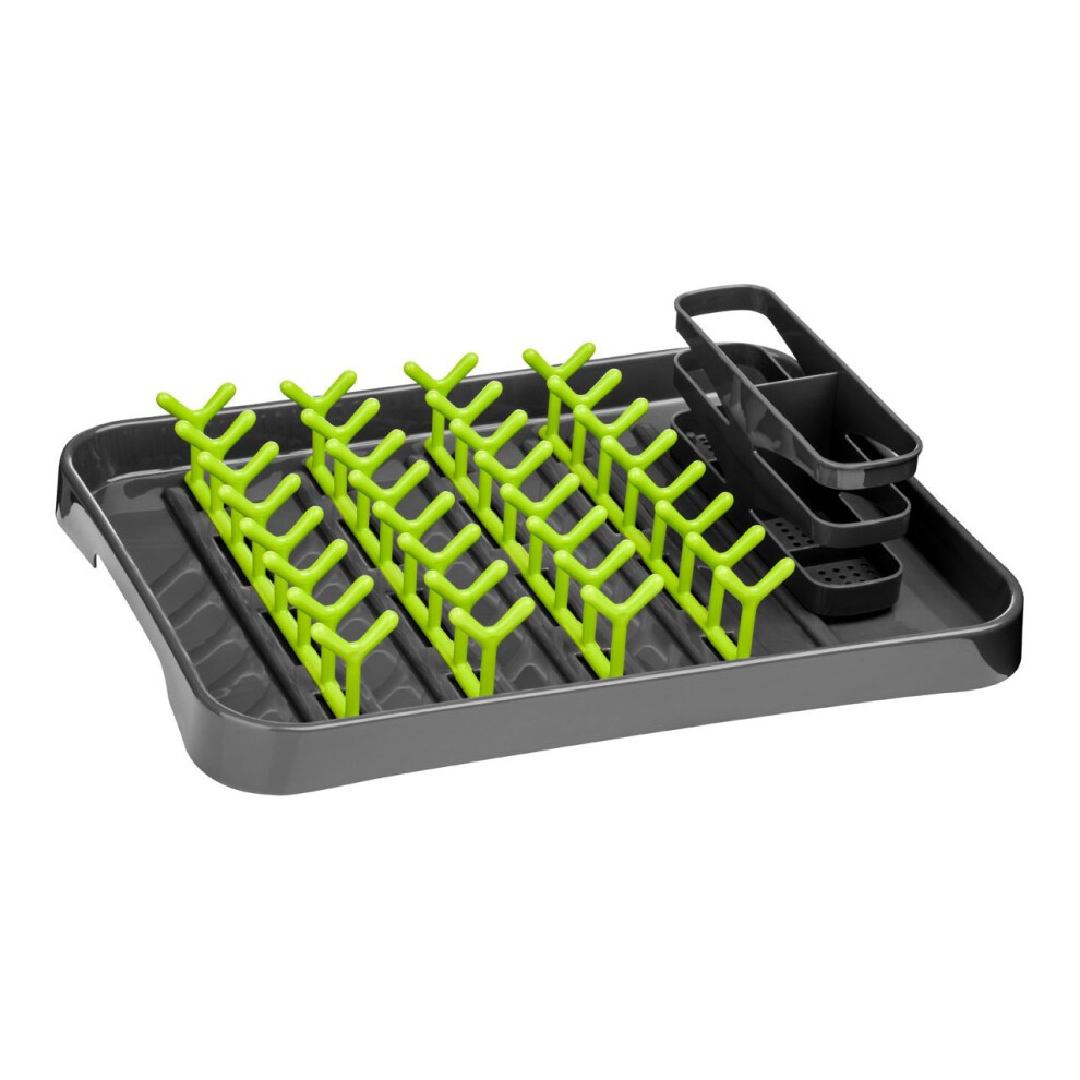 (Lime Green/Grey) Dish Drainer With Cutlery Caddy, Polypropylene