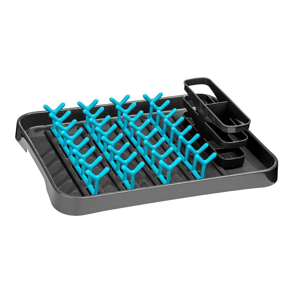 (Blue/Grey) Dish Drainer With Cutlery Caddy, Polypropylene