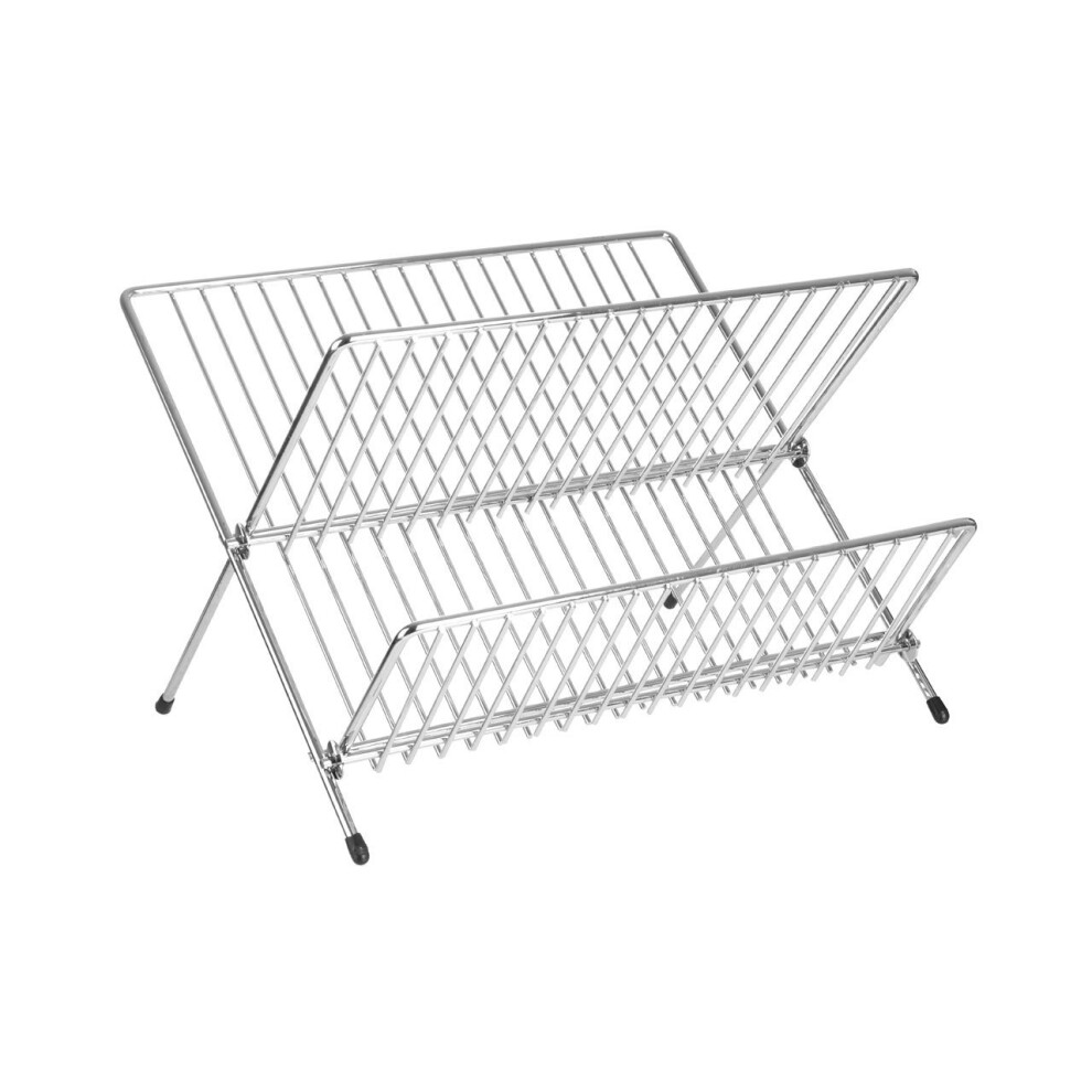 Folding Dish Drainer Chrome Wire Compact Storage