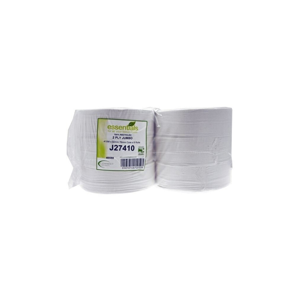 2 Ply White Jumbo Toilet Rolls - 410m - Pack Of 6