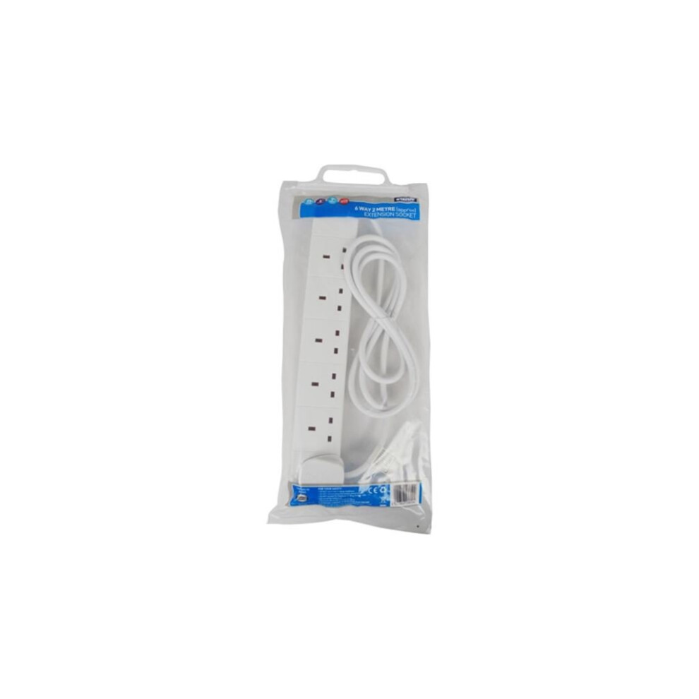 6 Way Extension Socket - White - 2m