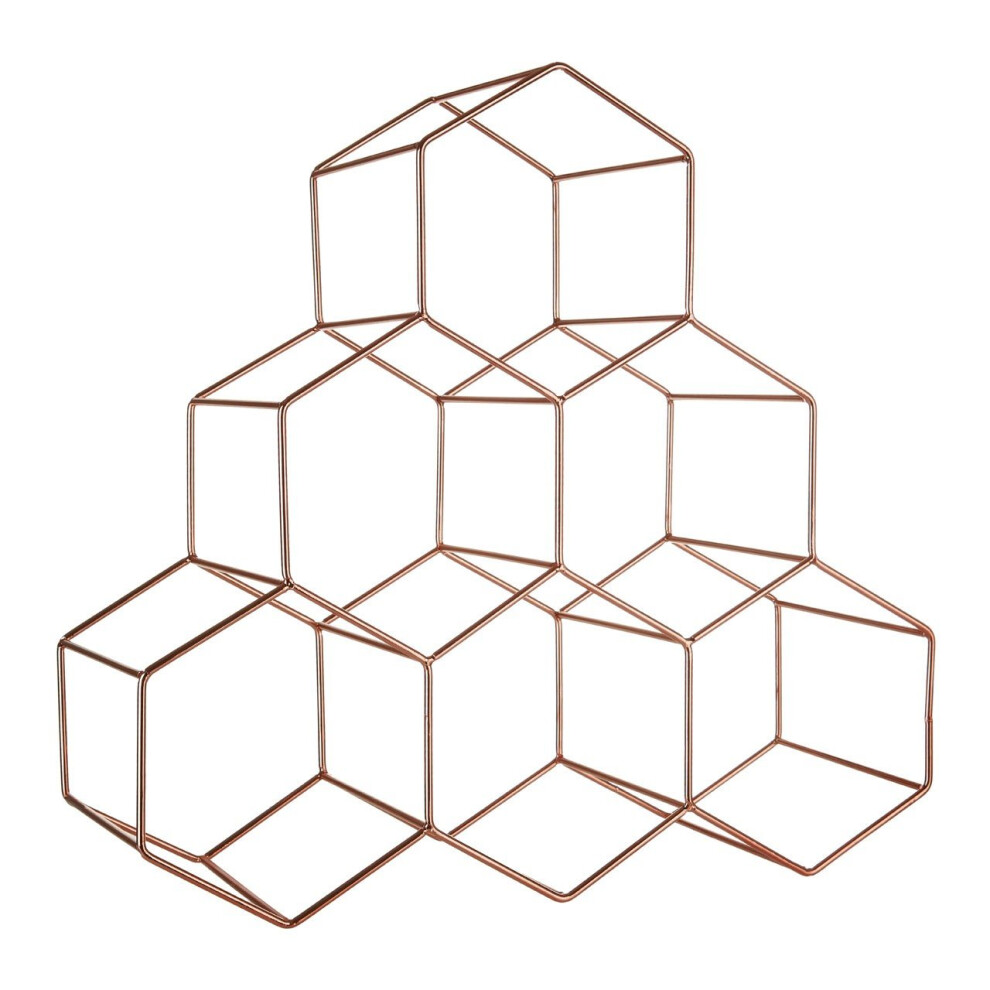 Minimalist 6 Botttle Copper Finish Wine Rack, Geometric Structure Bottle Rack For Cupboard, Sturdy Wine Rack