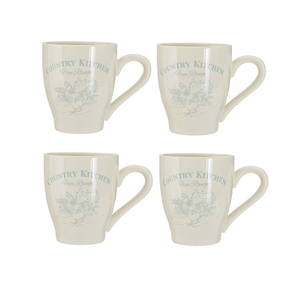 Set Of 4 Country Kitchen Mugs, Dolomite, Cream