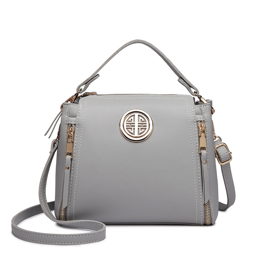 (Grey) Miss Lulu Stylish PU Leather Handbag Shoulder Bag