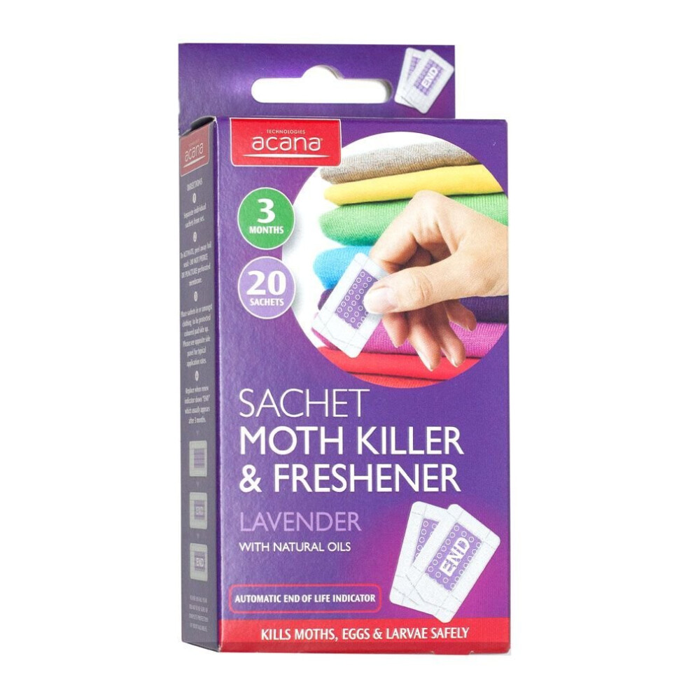 Acana Pack Of 20 Moth Killer & Freshener Sachets With Fragrance Lavender