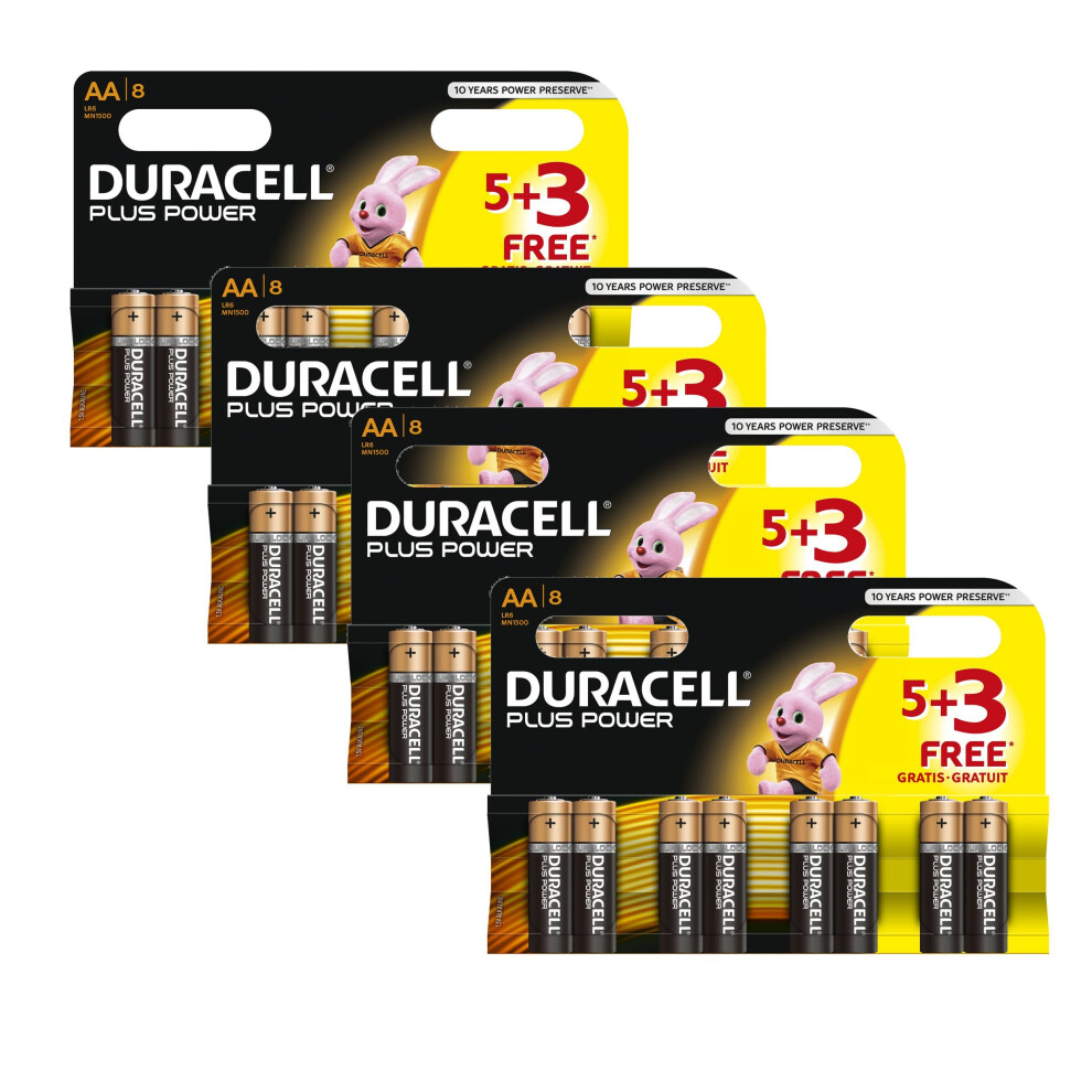 Duracell MN1500 Plus Power Batteries, Size AA (Pack of 32)