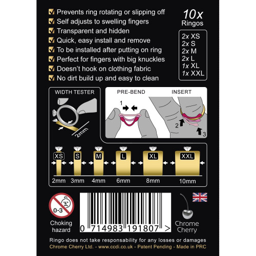 RINGO: 10-Pack of the First Invisible Ring Sizer with Transparent Memory Polymer 2