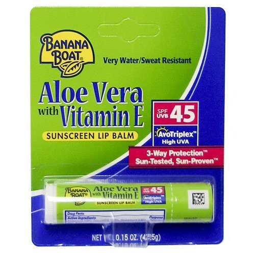 Banana Boat Aloe Vera with Vitamin E Sunscreen Lip Balm, SPF 45 .15 oz (4.25 g)