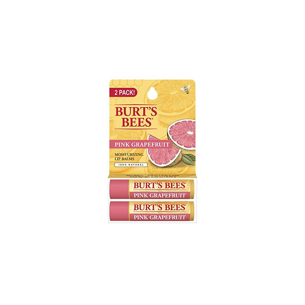 Burts Bees 100% Natural Moisturizing Lip Balm, Pink Grapefruit with Beeswax & Fruit Extracts - 2 Tube