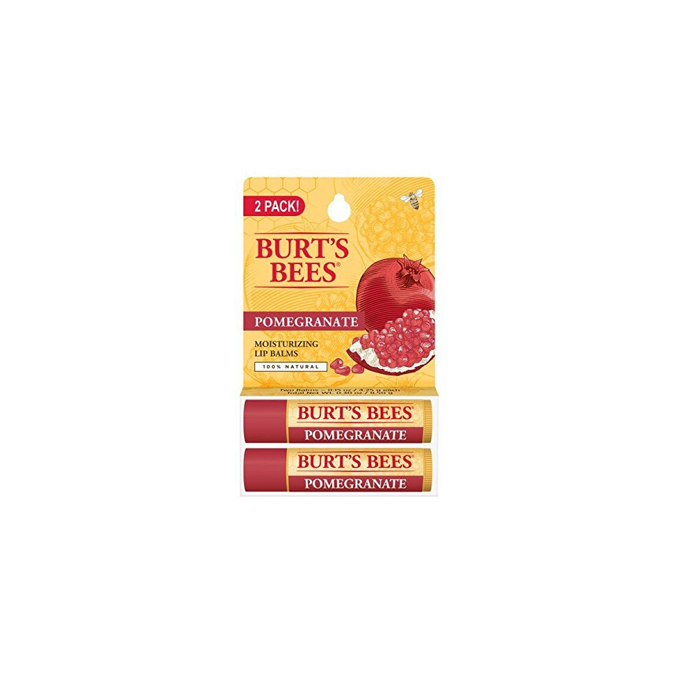 Burt's Bees 100% Natural Moisturizing Lip Balm, Pomegranate with Beeswax and Fruit Extracts - 2 Tubes