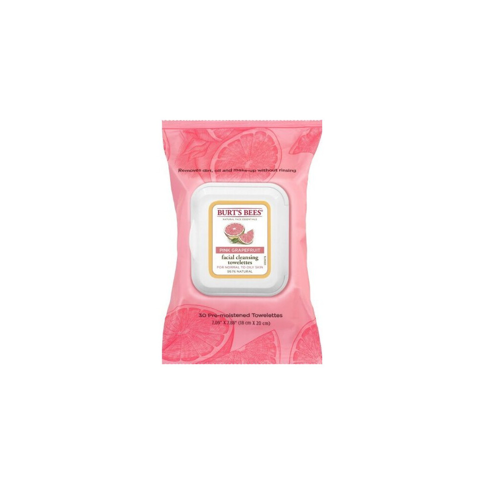 Burts Bees Facial Cleansing Towelettes, Pink Grapefruit 30 ea (Pack of 2)