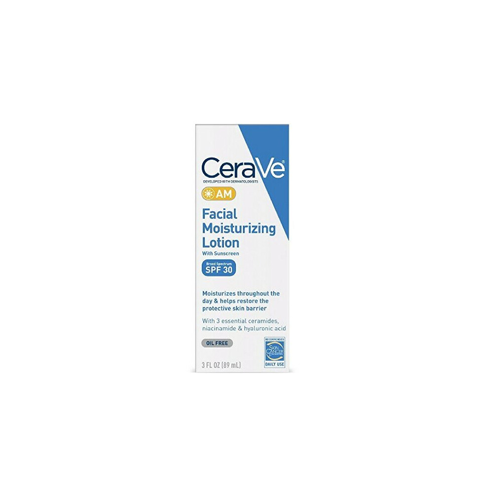 CeraVe AM Facial Moisturizing Lotion SPF 30 3 oz with Broad Spectrum protection, Hyaluronic Acid and Ceramides for Daytime Use