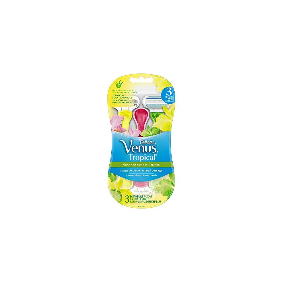 Gillette Venus Womens 3 Blade Disposable Razor, Tropical, 3 Count