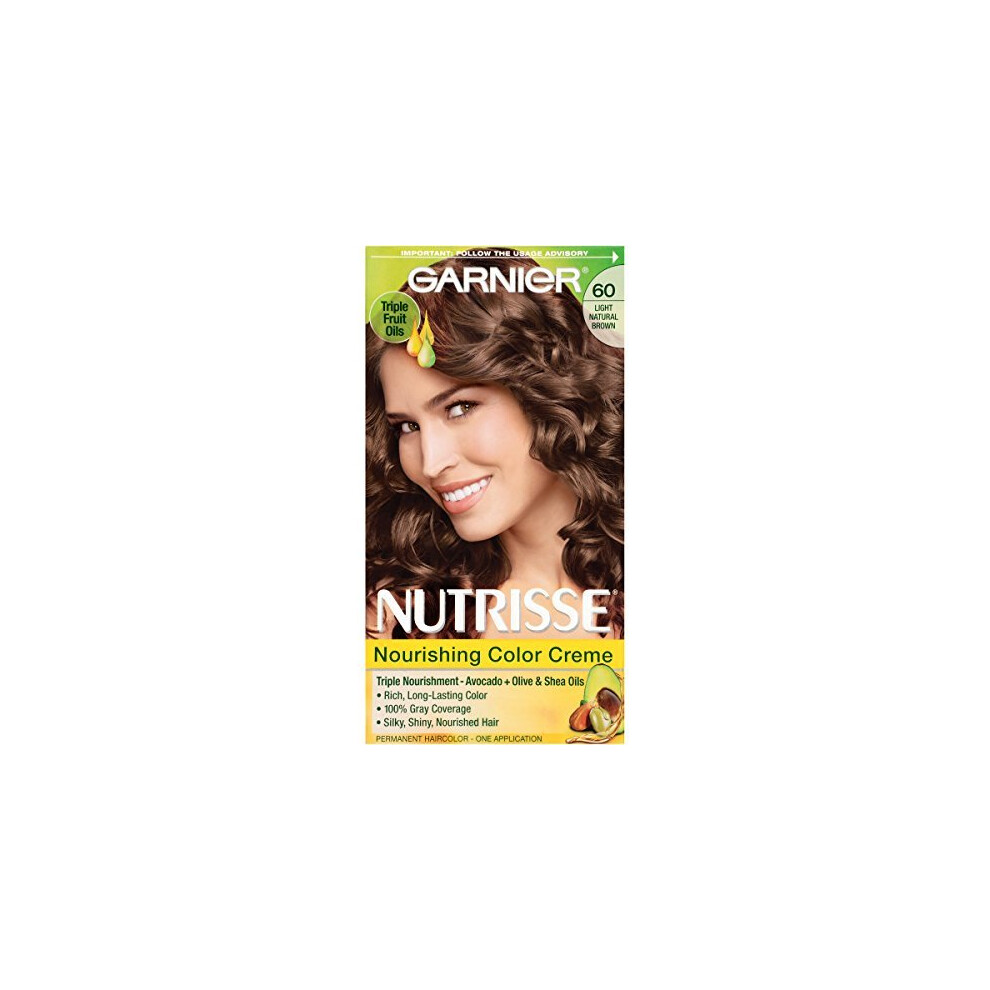 Garnier Nutrisse Nourishing Hair Color Creme, 60 Light Natural Brown (Acorn) (Packaging May Vary)