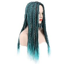 Peluca karlery para mujer, larga trenza azul y negra, mezclada con peluca para Halloween, cosplay, peluca de fiesta de disfraces de anime