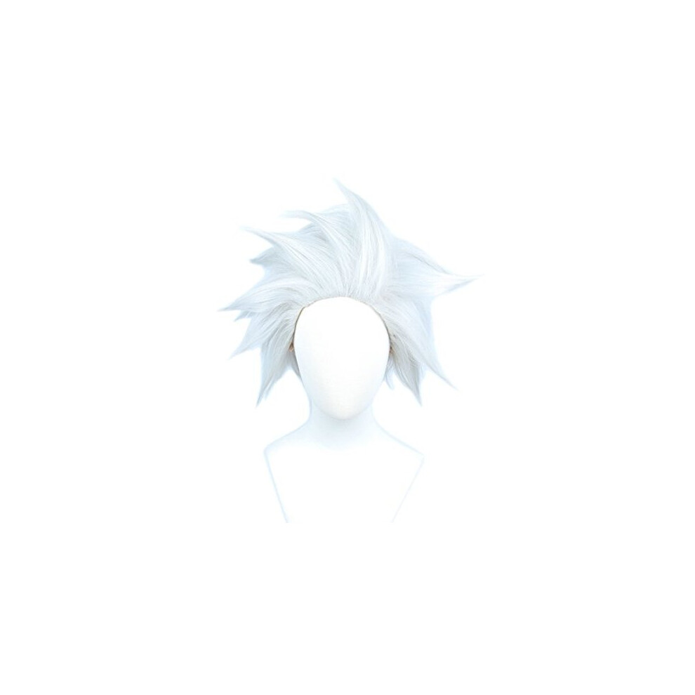 Linfairy Short Layered Cosplay Wig Halloween Costume Silvery White Wig