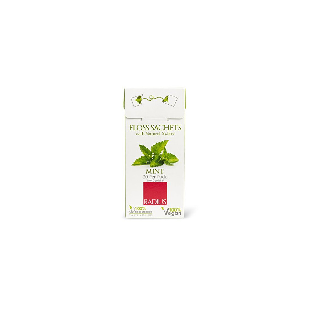 Radius - Vegan Floss Sachets With Natural Xylitol, Total Tooth And Gum Protection, 100% Vegan (Mint, 20 Count)