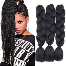 Extensin de cabello original de trenzas gigantes, 3 piezas, color negro puro, 24 pulgadas, 3.53 oz/pc para trenzado de cabello (1B negro)