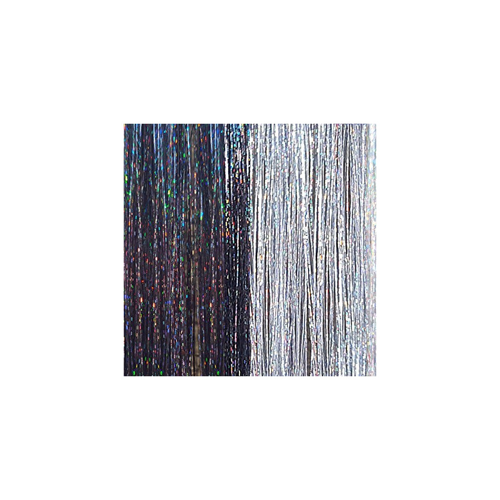 La Demoiselle Unisex Black,Silver 40? Hair Tinsel 200 Strands Two Sparkling Colors : Silver & Stellar Midnight Black