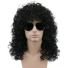 karlery 70. lta 80. lta Rocker Mullet Afro Paruka Pnsk Dlouh Kudrnat Cern Paruka Kostmn Halloween Paruka