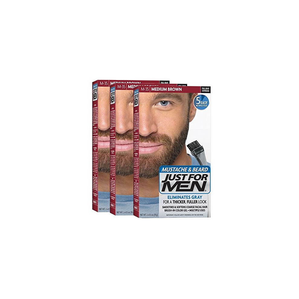 JUST FOR MEN Color Gel Mustache & Beard M-35 Medium Brown 1 ea (Pack of 3)