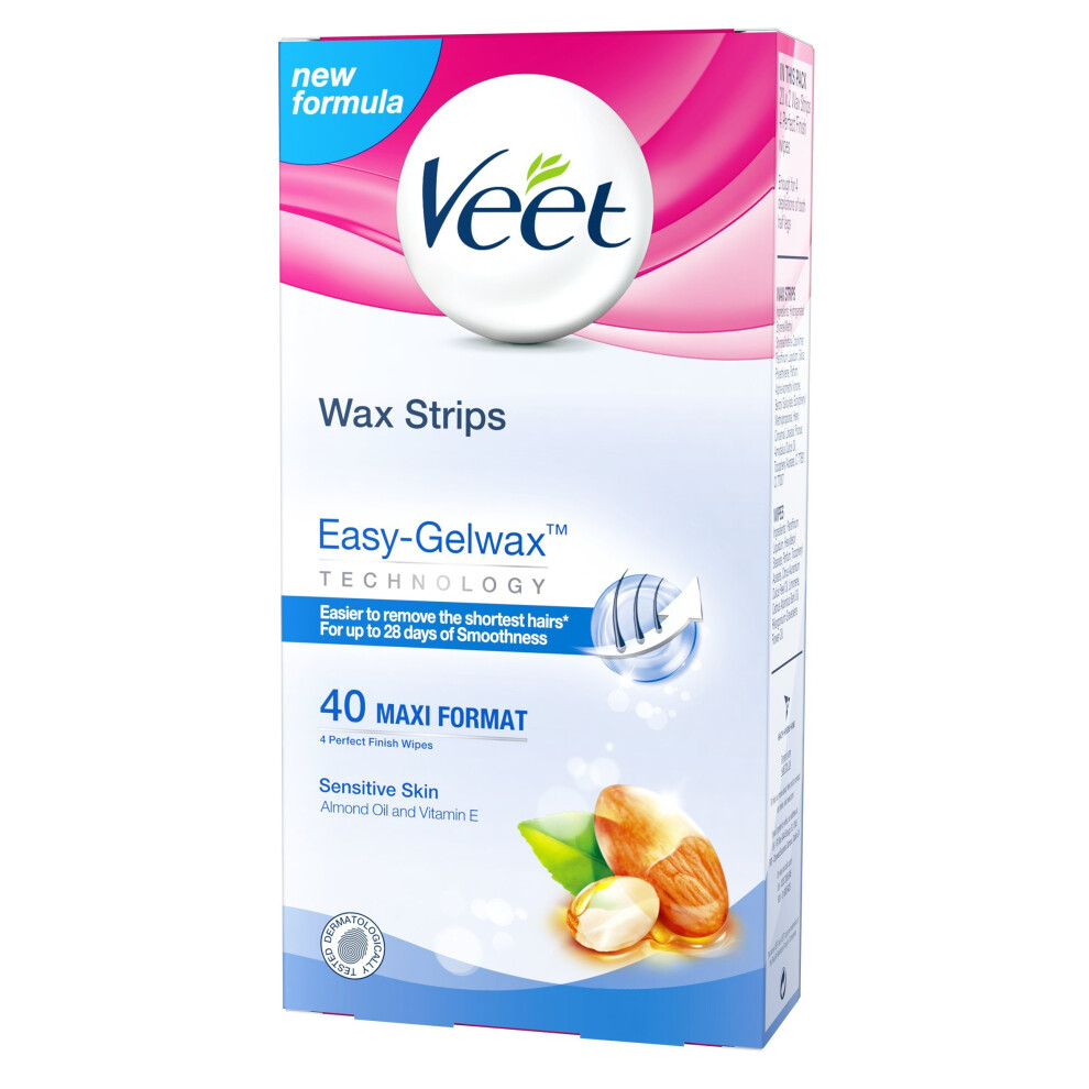 Veet Wax Strips for Sensitive Skin, Pack of 40 Strips