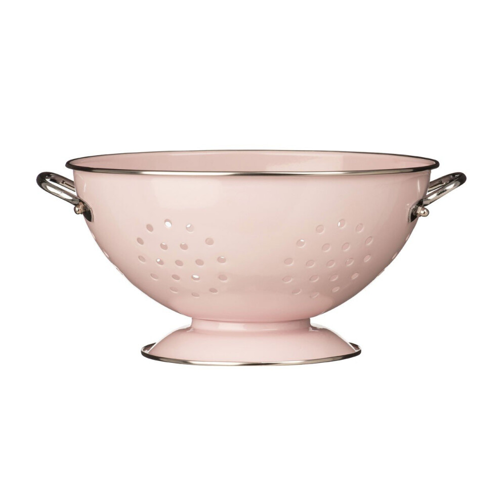 (Pastel Pink) Retro Colander, Stainless Steel, Dual Handles