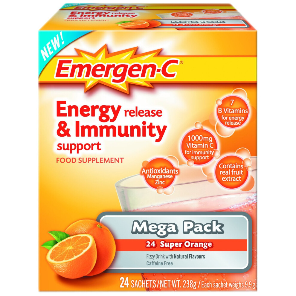 Immunity support Emergen-C Orange 24pk 1,000mg of Vitamin C, multimineral