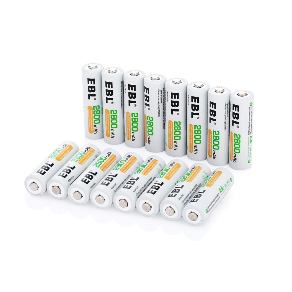 EBL 16 Pack AA Rechargeable Batteries 2800mAh High Performance Ni-MH Batteries